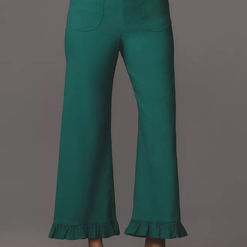 Maeve Teal Wide Leg Pants with Ruffle Hem